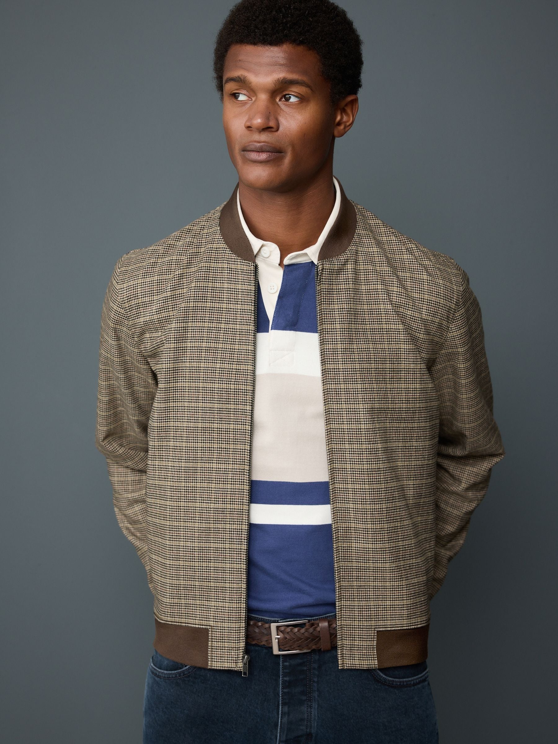 Buy Brown/Neutral Smart Check Bomber Jacket from Next USA