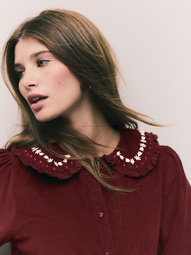 Buy Burgundy Red Corduroy Embroidered Peter Pan Collar Blouse from Next  Bosnia and Herzegovina