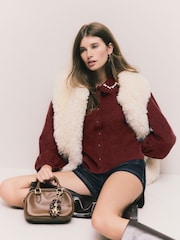 Burgundy Corduroy Embroidered Peter Pan Collar Blouse - Image 4 of 8