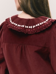 Burgundy Corduroy Embroidered Peter Pan Collar Blouse - Image 5 of 8