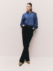 Blue Floral Chenille Ladder Insert Long Sleeve Blouse - Image 2 of 8
