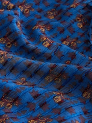 Blue Floral Chenille Ladder Insert Long Sleeve Blouse - Image 7 of 8