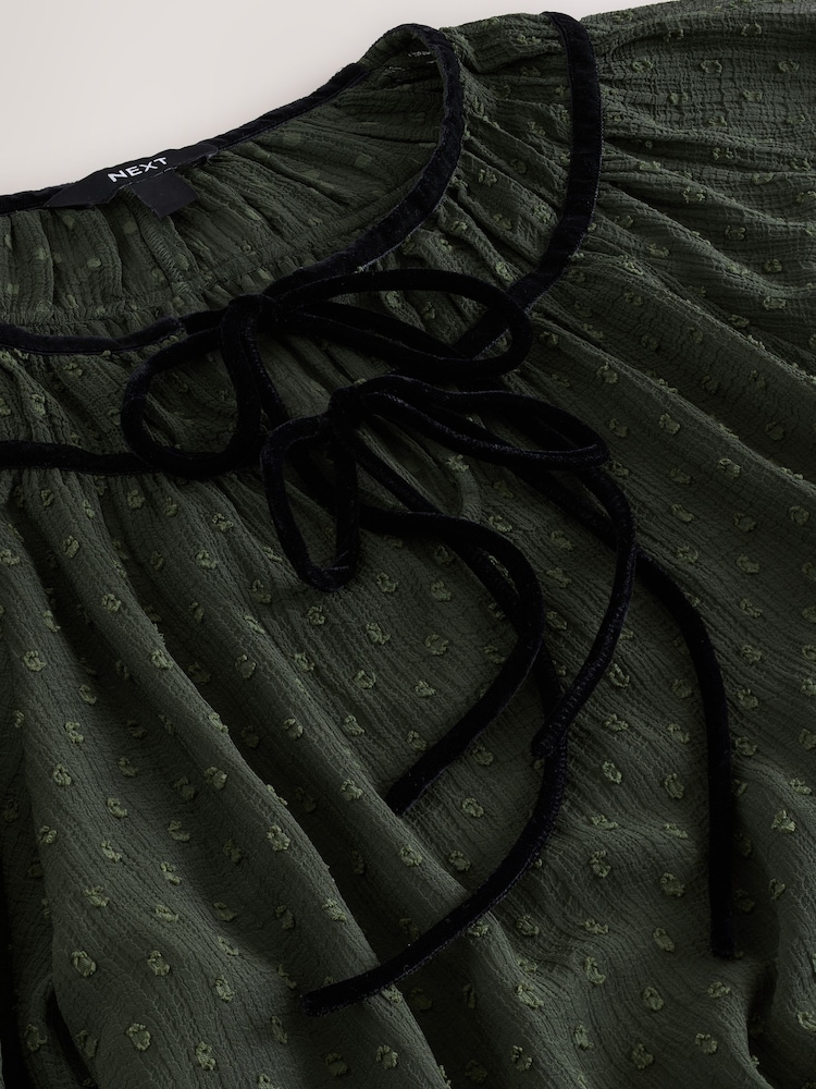Khaki Green Tie-Neck Long Sleeve Blouse - Image 3 of 3