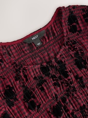 Red/Black Check Flocked Puff Short Sleeve Blouse - Image 6 of 7