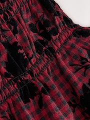 Red/Black Check Flocked Puff Short Sleeve Blouse - Image 7 of 7