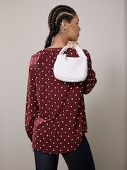 Burgundy Polka Dot Long Sleeve V-Neck Blouse - Image 5 of 9
