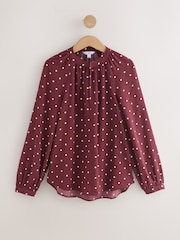 Burgundy Polka Dot Long Sleeve V-Neck Blouse - Image 7 of 9