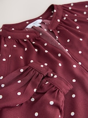 Burgundy Polka Dot Long Sleeve V-Neck Blouse - Image 9 of 9