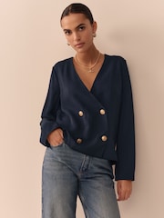 Mornarica - Ovit blazer z gumbi N.Premium - Slika 1 iz 8