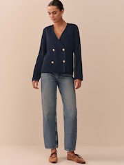 Mornarica - Ovit blazer z gumbi N.Premium - Slika 2 iz 8