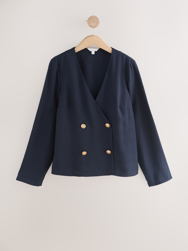 Mornarica - Ovit blazer z gumbi N.Premium - Slika 8 iz 8