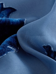 Blue Sheer Flocked Floral Print Velvet Long Sleeve Top - Image 3 of 3