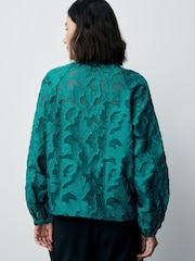 Teal Blue Jacquard Long Sleeve Blouse - Image 3 of 8