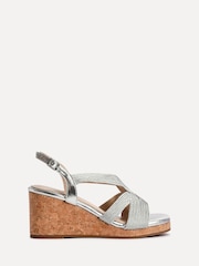 Linzi Silver Destined Cork Wedges With Crossover Textured Straps - Image 2 of 5