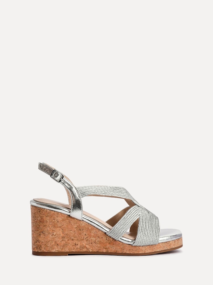 Linzi Silver Destined Cork Wedges With Crossover Textured Straps - Image 2 of 5