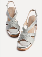 Linzi Silver Destined Cork Wedges With Crossover Textured Straps - Image 4 of 5