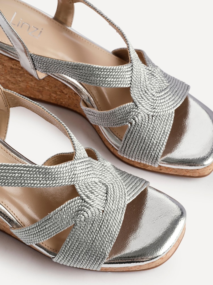 Linzi Silver Destined Cork Wedges With Crossover Textured Straps - Image 5 of 5 Linzi Silver Destined Cork Wedges With Crossover Textured Straps - Image 5 of 5