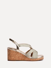 Linzi Gold Destined Cork Wedges With Crossover Textured Straps - Image 2 of 5