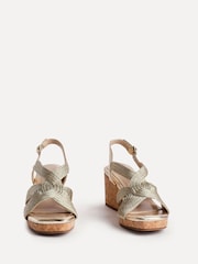 Linzi Gold Destined Cork Wedges With Crossover Textured Straps - Image 3 of 5