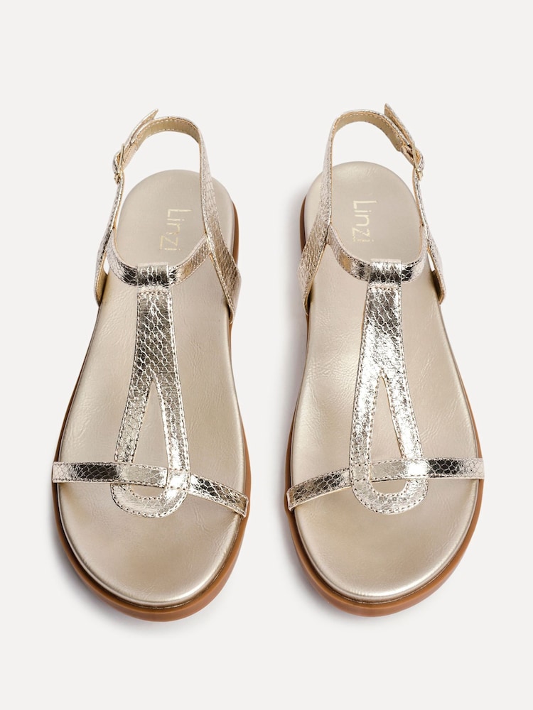 Linzi Gold Saylor Textured T-Bar Sandals - Image 5 of 5