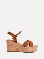 Linzi Brown Vivid Cork Wedge Sandals With Crossover Straps - Image 2 of 5
