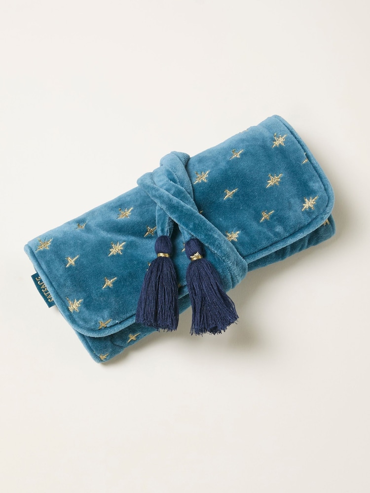 FatFace Teal Blue Star Embroidered Jewellery Roll - Image 1 of 2