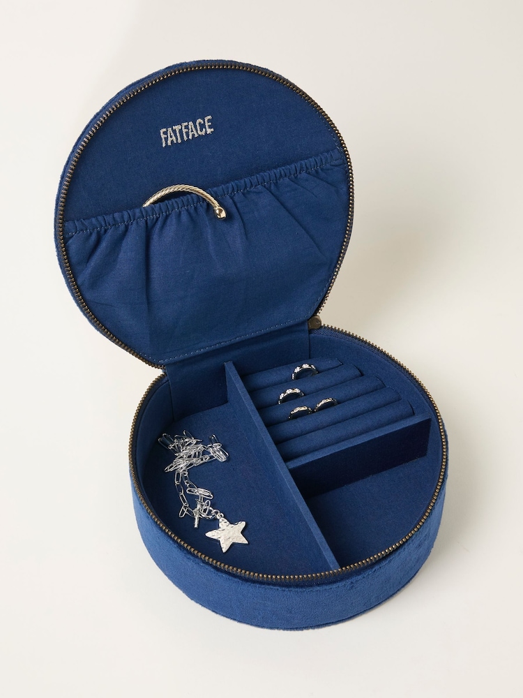 FatFace Navy Moth Embroidered Large Jewellery Box - Image 2 of 2 FatFace Navy Moth Embroidered Large Jewellery Box - Image 2 of 2
