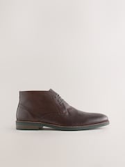 Brown Contrast Sole Leather Chukka Boots - Image 3 of 6