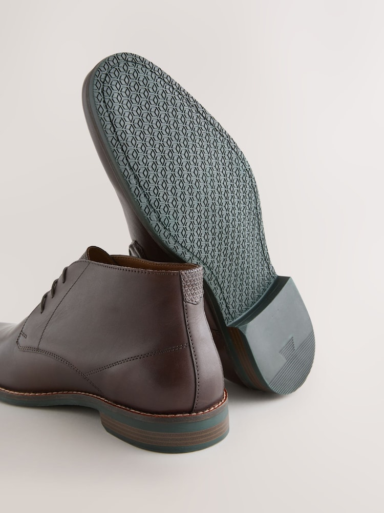 Brown Contrast Sole Leather Chukka Boots - Image 6 of 6