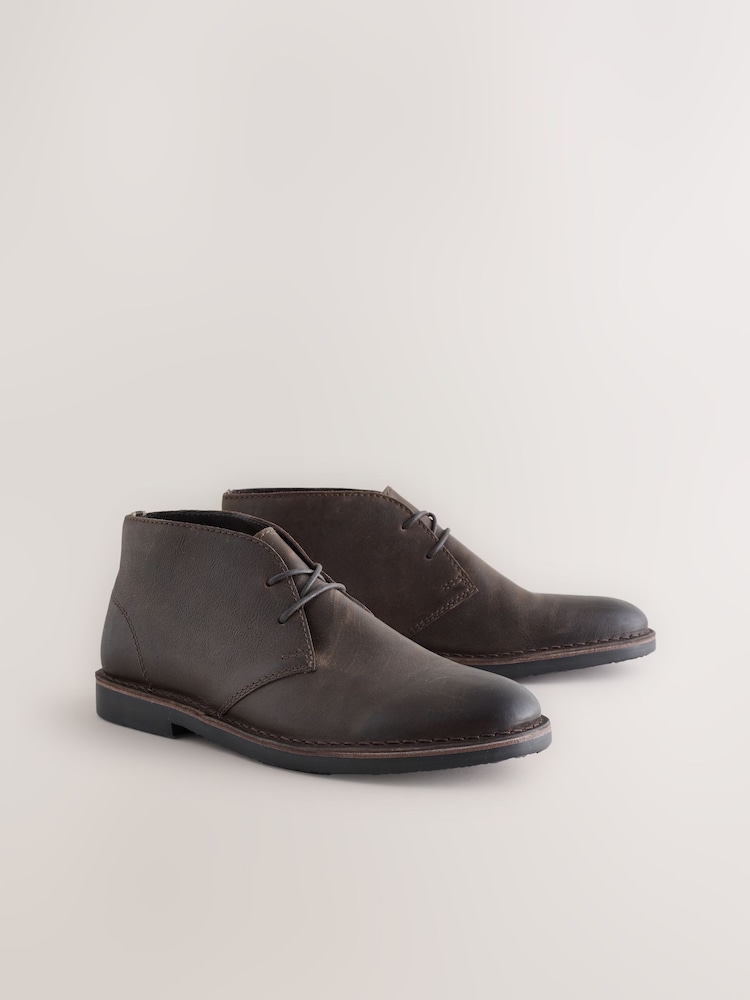 Brown Leather Desert Boots - Image 1 of 5 Brown Leather Desert Boots - Image 1 of 5