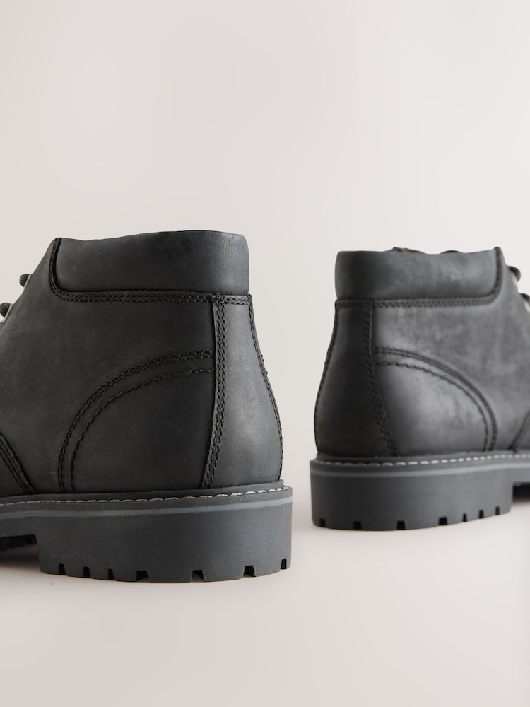 Negru - Rugged Leather Ankle Boots - Image 4 of 5