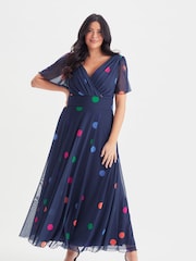 Scarlett & Jo Blue Polka Dot Curve Isabelle Angel Sleeve Maxi Dress - Image 1 of 4