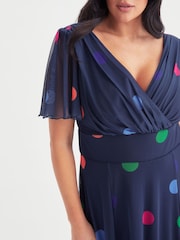 Scarlett & Jo Blue Polka Dot Curve Isabelle Angel Sleeve Maxi Dress - Image 2 of 4