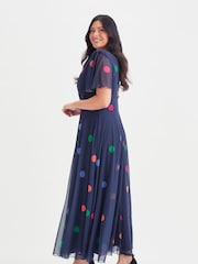Scarlett & Jo Blue Polka Dot Curve Isabelle Angel Sleeve Maxi Dress - Image 3 of 4