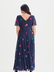 Scarlett & Jo Blue Polka Dot Curve Isabelle Angel Sleeve Maxi Dress - Image 4 of 4