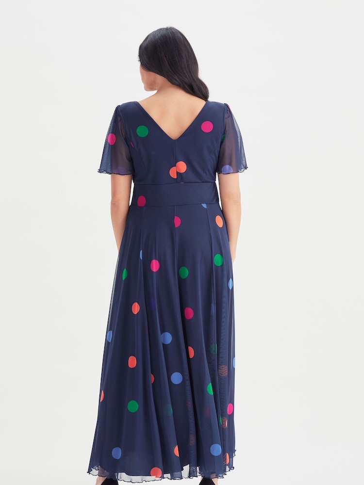 Scarlett & Jo Blue Polka Dot Curve Isabelle Angel Sleeve Maxi Dress - Image 4 of 4