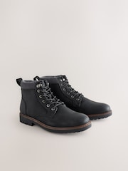 أسود - Borg Lined Cord Trim Boots - صورة 1 من 6