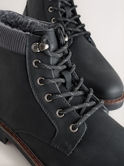 أسود - Borg Lined Cord Trim Boots - صورة 4 من 6