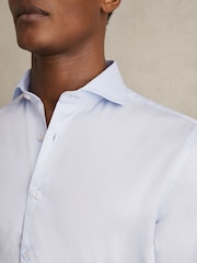Reiss Soft Blue Slim Fit Double Cuff Two Fold Cotton Shirt - Image 7 of 8