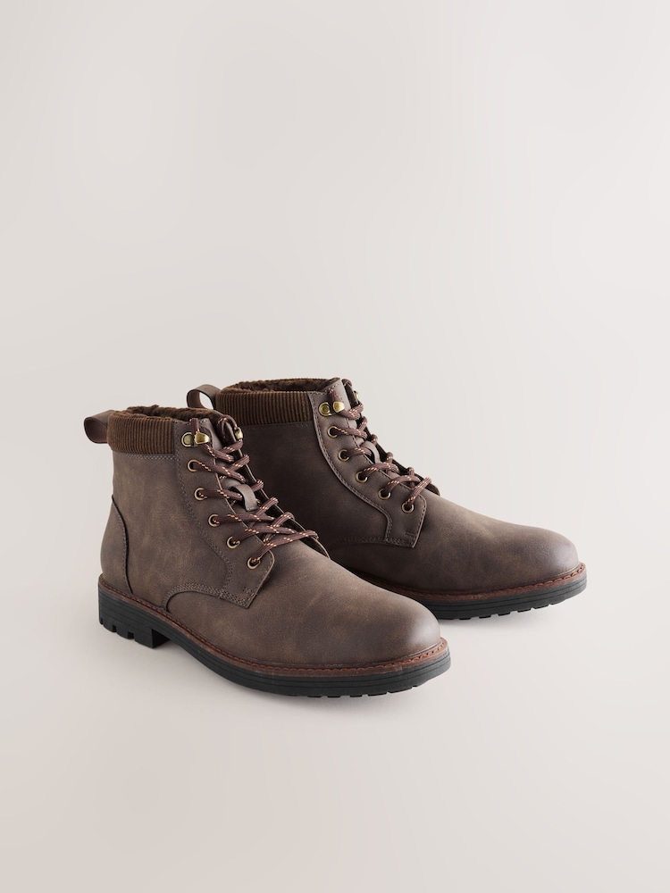 Brown Borg Lined Cord Trim Boots - Image 1 of 6 Brown Borg Lined Cord Trim Boots - Image 1 of 6
