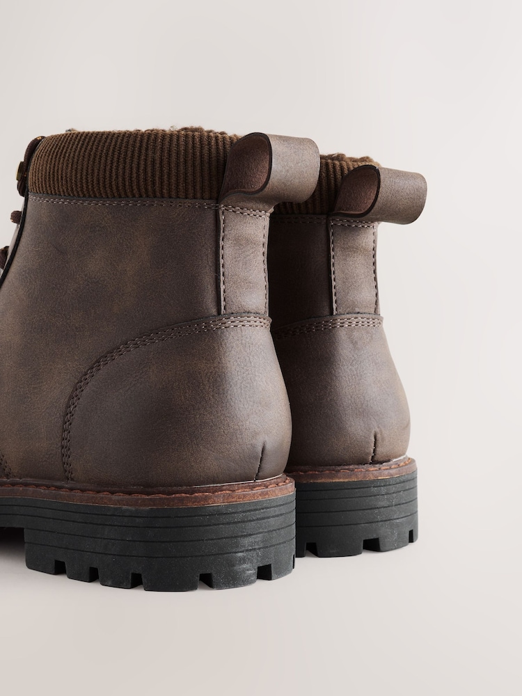 بني - Borg Lined Cord Trim Boots - صورة 6 من 6