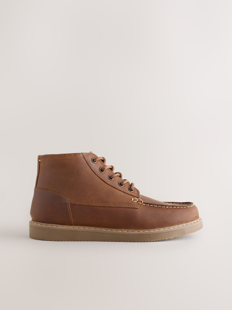 Brown Mid Wedge Leather Boots - Image 2 of 6