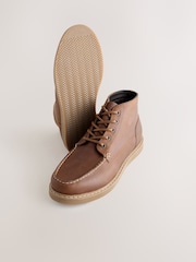 Brown Mid Wedge Leather Boots - Image 5 of 6