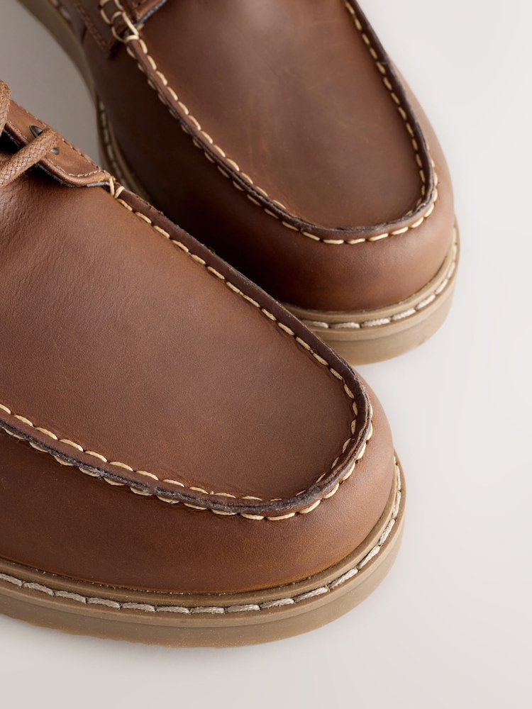 Brown Mid Wedge Leather Boots - Image 6 of 6