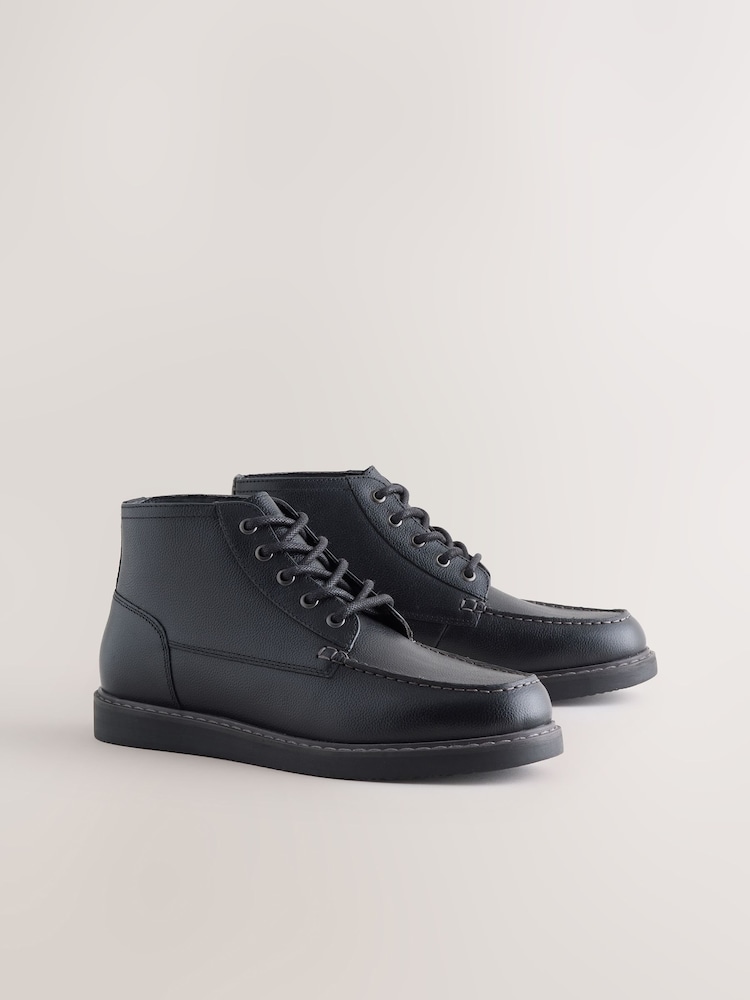 Black Mid Wedge Leather Boots - Image 1 of 5