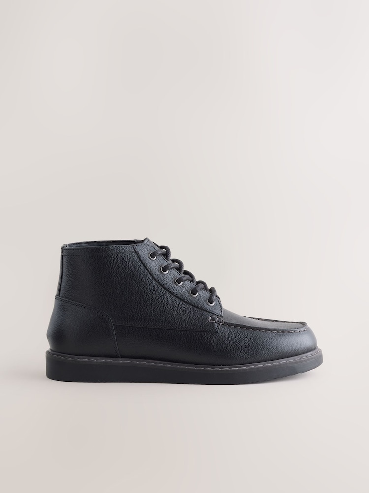 Black Mid Wedge Leather Boots - Image 2 of 5
