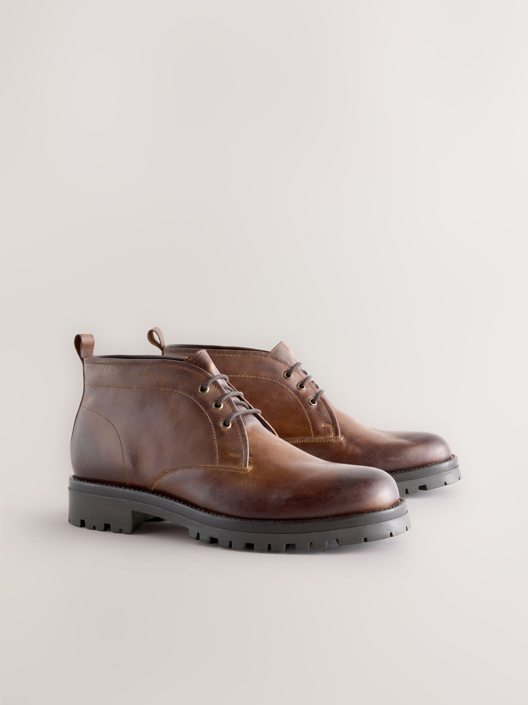 brown leather chukka
