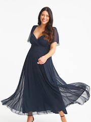 Scarlett & Jo NAVY Kemi Solid Bolero Wrap Bodice Mesh Maxi Dress - Image 1 of 4