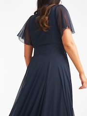 Scarlett & Jo NAVY Kemi Solid Bolero Wrap Bodice Mesh Maxi Dress - Image 2 of 4
