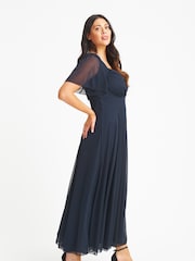 Scarlett & Jo NAVY Kemi Solid Bolero Wrap Bodice Mesh Maxi Dress - Image 3 of 4